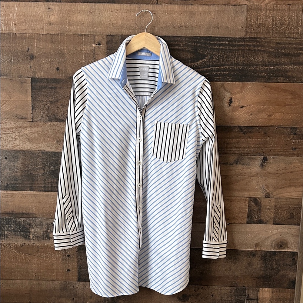 Chico's Diagonal Striped Button Down Shirt